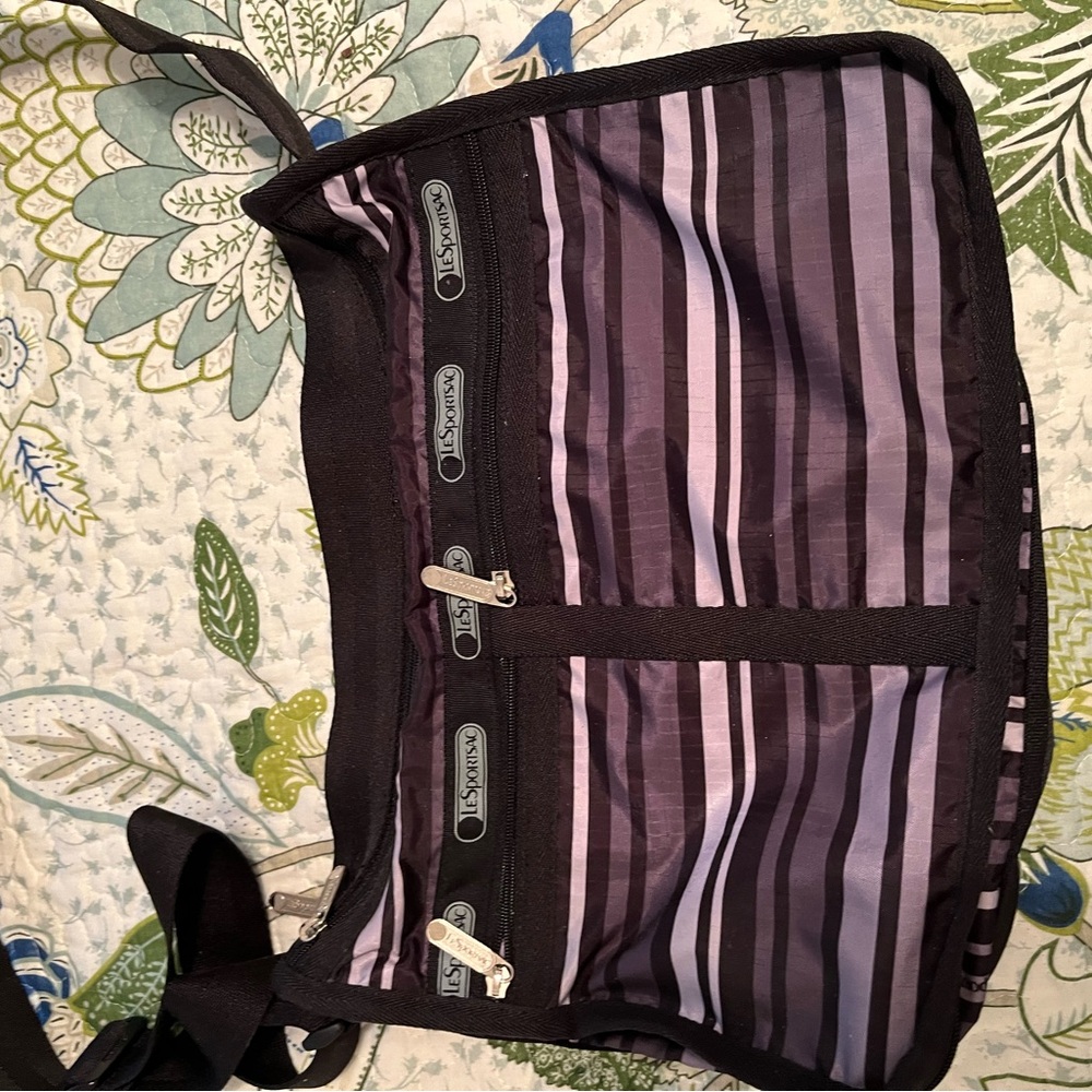 Lesportsac Purple and Black Striped Crossbody Bag